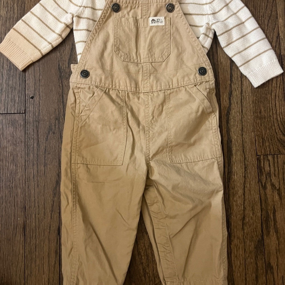 Carter Tan Kids Overalls with striped sweater 9ms